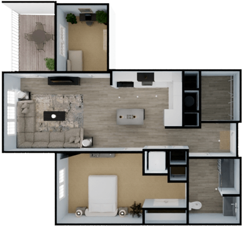 Floor plan for 1 bed, 1 bath, 810 sqft